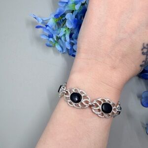 Sarah Coventry Signed Silver and Black Stone Vintage Bracelet